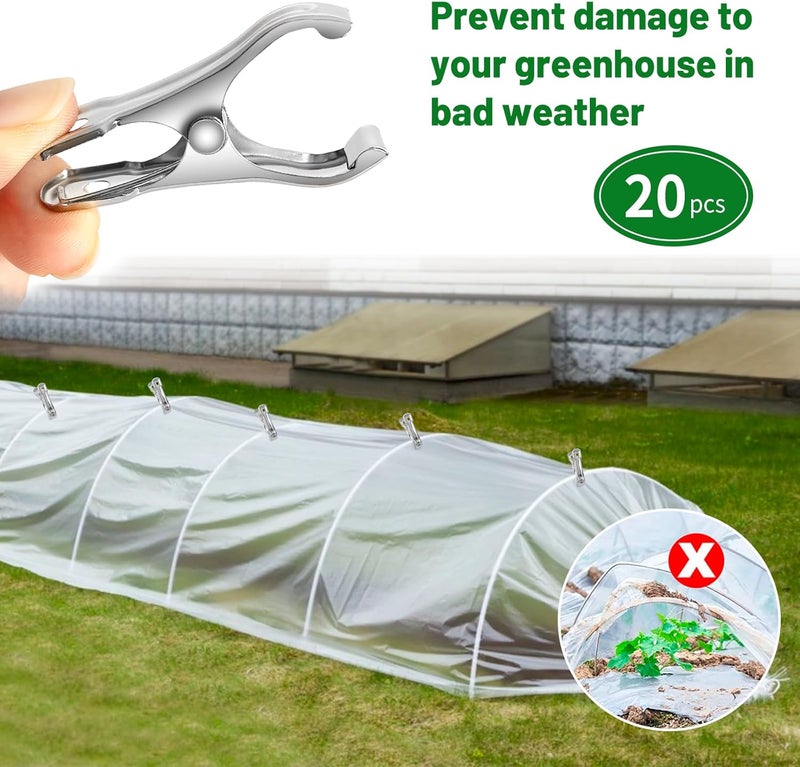 CLSR2U Greenhouse Clips, Stainless Steel Garden Clips, Plant Clips for Outdoors Hanging Heavy Duty Forest Cloth Blankets Netting Freeze Protection Outside Accessories Garden Hoops (20 PCS) - Image 5